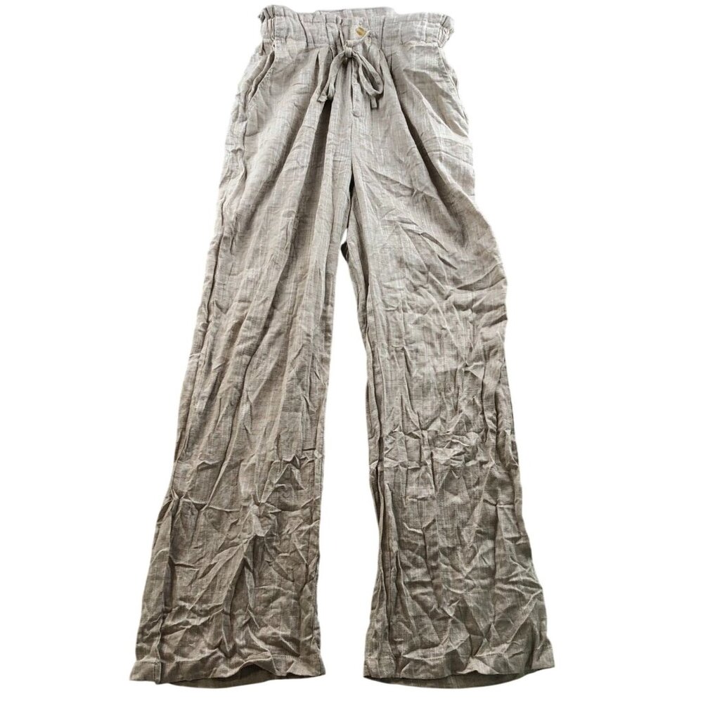Thread & Supply Womens  Wide Leg Pants Small Beige Casual Linen Drawstring Baggy